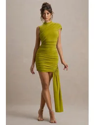 Nocturnal | Green Ruched Mini Dress With Sash - 3