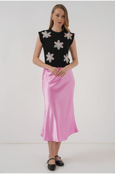 BDART Embroidered Floral Ribbed Crop Top