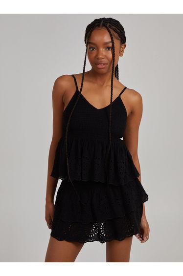 Shirred Broderie Crop Top