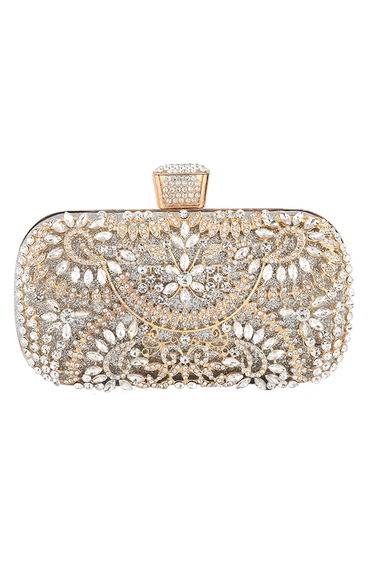 Glittering Floral Rhinestone Inserted Clutch in Silver