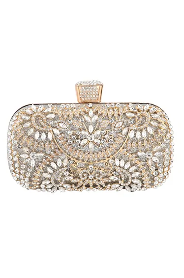 Glittering Floral Rhinestone Inserted Clutch in Silver
