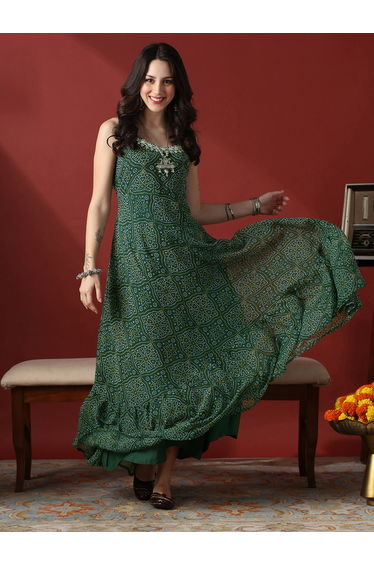 Tie Back Detail Bandhani Georgette Festive Maxi Dress