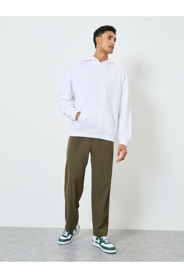Men White Tapestry Print Oversized Heavy Fleece Hoodie