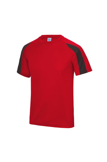 Just Cool Mens Contrast Cool Sports Plain T-Shirt - Fire Red/Jet Black