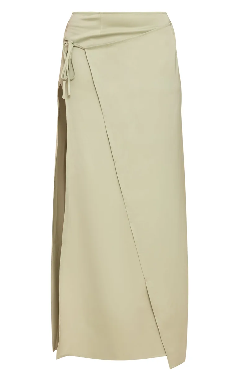 Sage Satin Wrap Maxi Skirt - 4