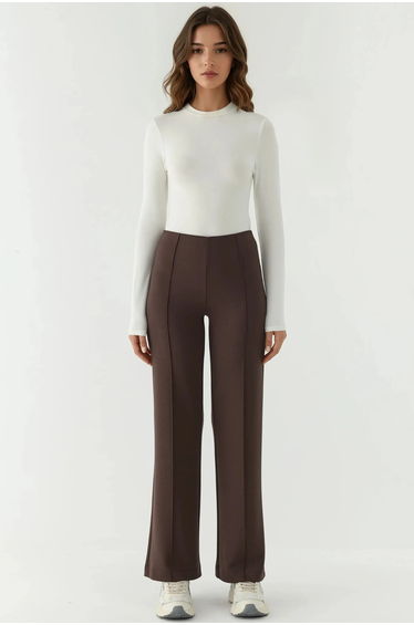 Modal Touch Rib Detailed Wide Leg Pants