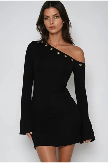 Dareios One Shoulder Eyelet Mini Dress