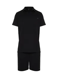 Men's Black Regular/Normal Fit Polo Neck Labeled T-Shirt Shorts Tracksuit Set - 8