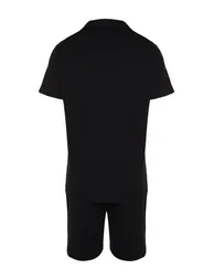 Men's Black Regular/Normal Fit Polo Neck Labeled T-Shirt Shorts Tracksuit Set - 9