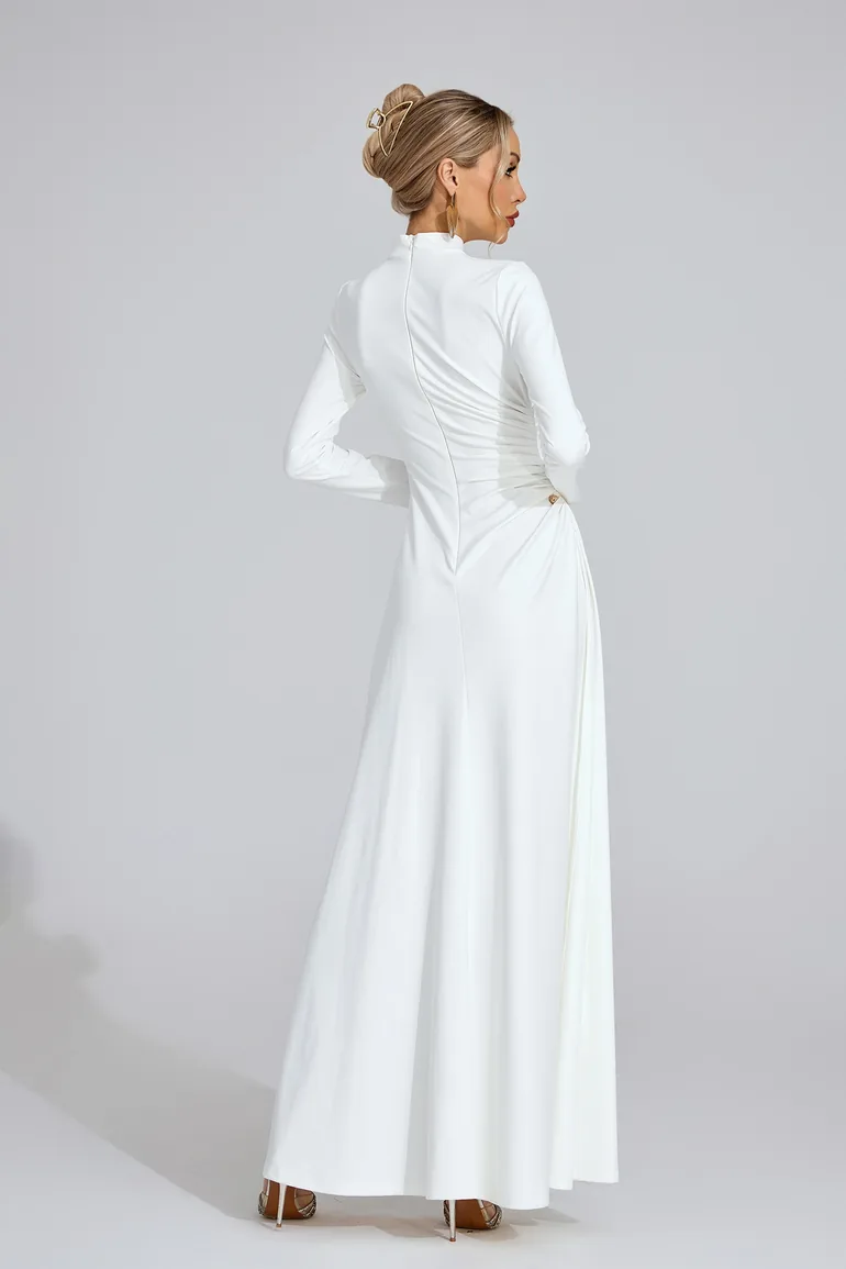 فستان ماكسي بفتحة طويلة - أبيض - 6