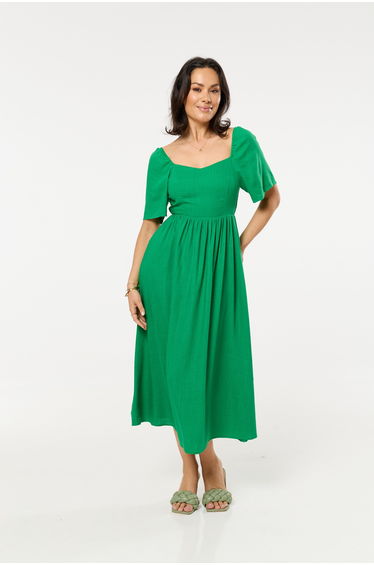 Green Sweetheart Back Tie Midi Dress