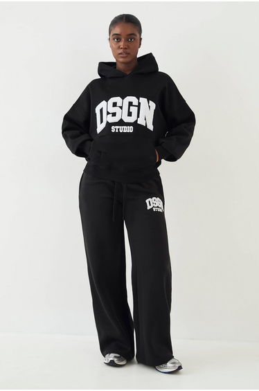 DSGN Studio Towelling Applique Straight Leg Jogger - black