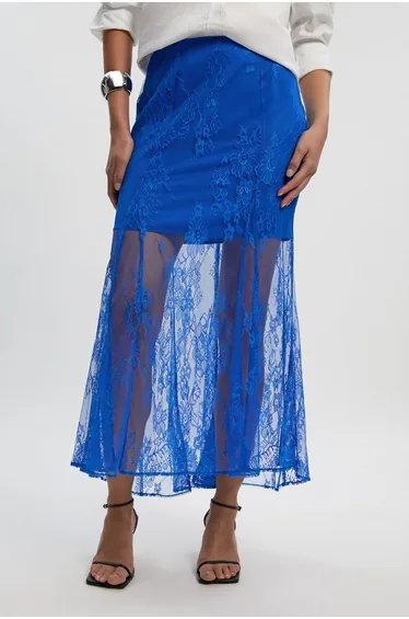 Sheer Lace Godet Woven Maxi Skirt