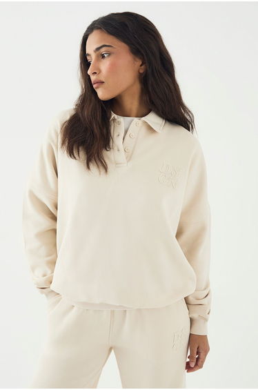 DSGN Studio Self Fabric Applique Collared Sweatshirt - stone