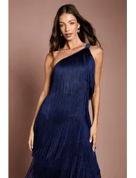 Tiered Fringe One Shoulder Maxi Dress - 1