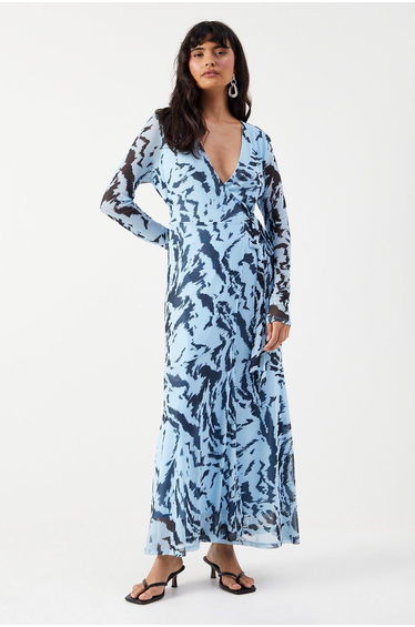 Zebra Mesh Asymmetric Seam Wrap Maxi