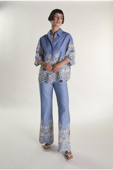 Embroidered Chambray Cropped Shirt