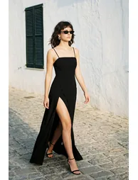 Black Pleated Mermaid Maxi Party Dress