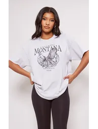 Ash Grey Montana Logo Oversized Washed T Shirt - 2