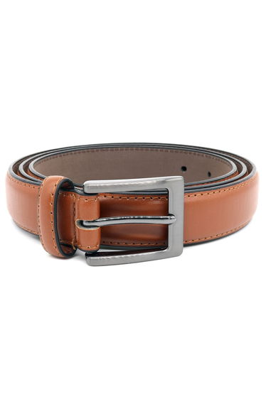 Duke Mens Anthony Square Buckle Edge Stitched Leather Belt - Tan