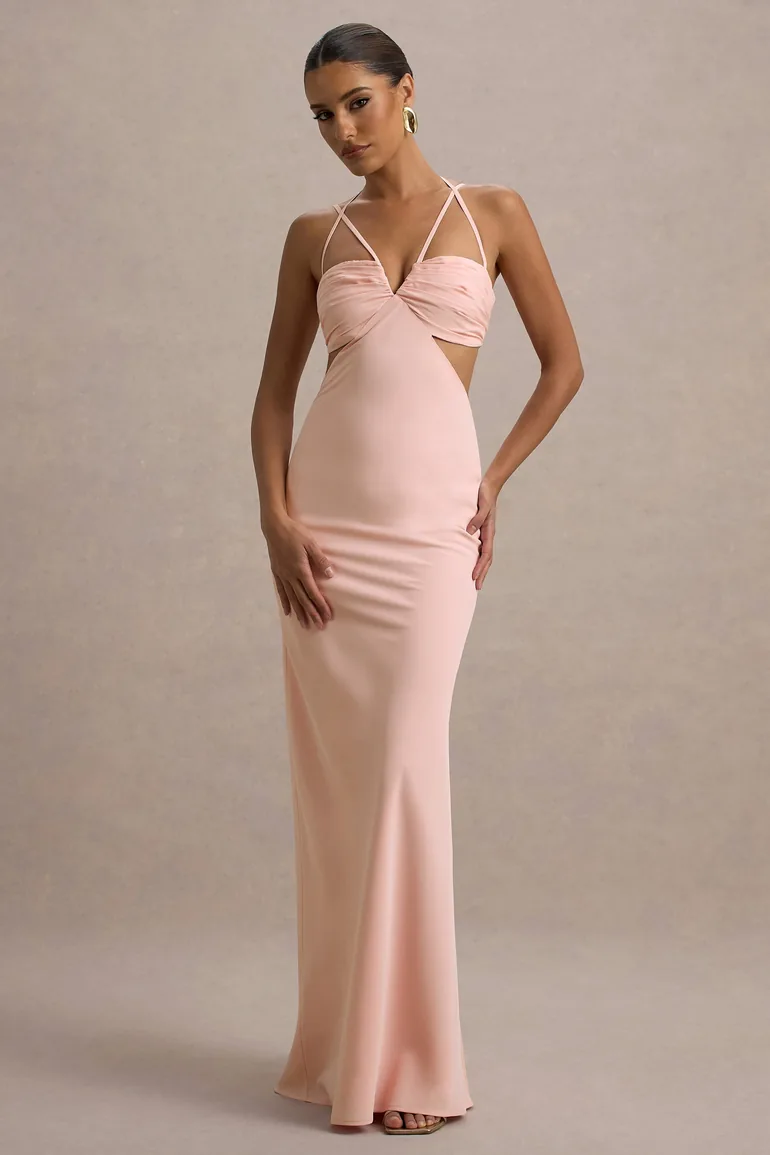 Leandra | Pink Strappy Cut-Out Maxi Dress - 1