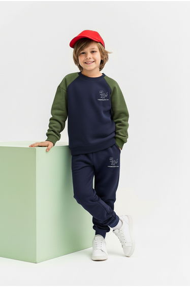 Green Cotton Animal Printed Oversize Boy's Knitted Top - Bottom Set
