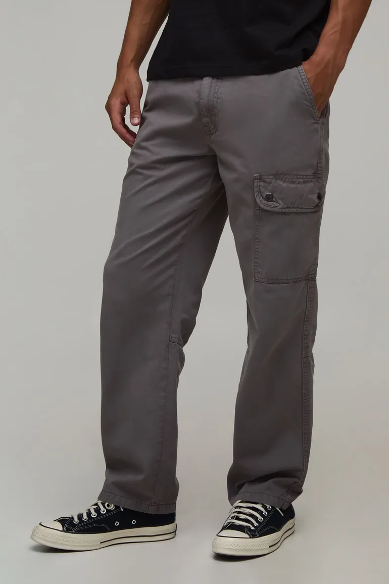 Straight Leg Asymmetric Pocket Cargo Trousers - slate grey - 1