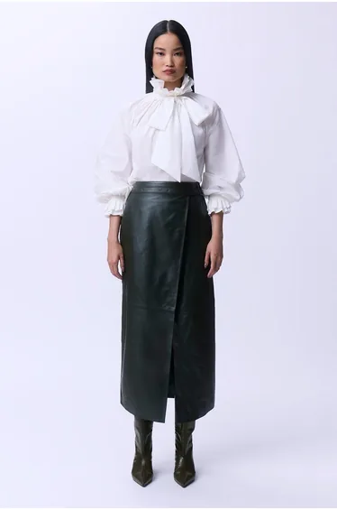 Leather Double Waistband A-Line Skirt