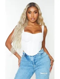 Shape White Woven Corset Crop Top - 1