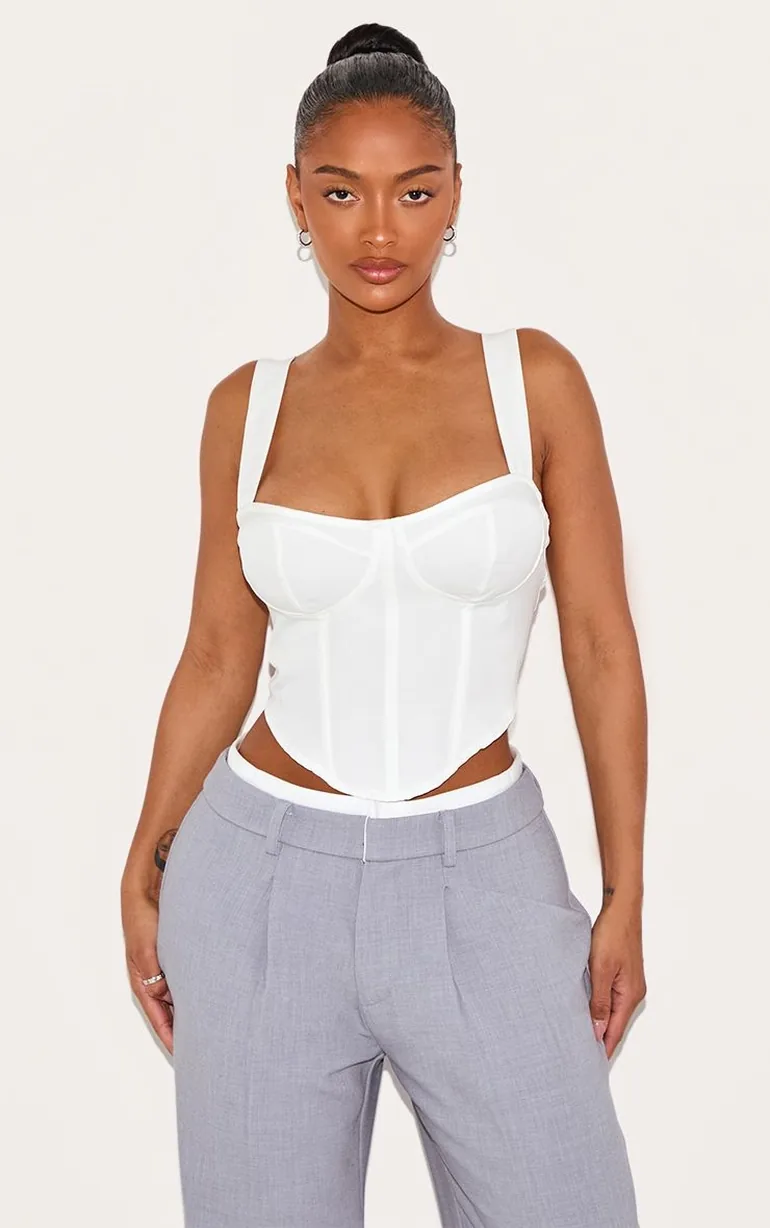 Shape White Woven Corset Crop Top - 5