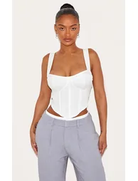 Shape White Woven Corset Crop Top - 5