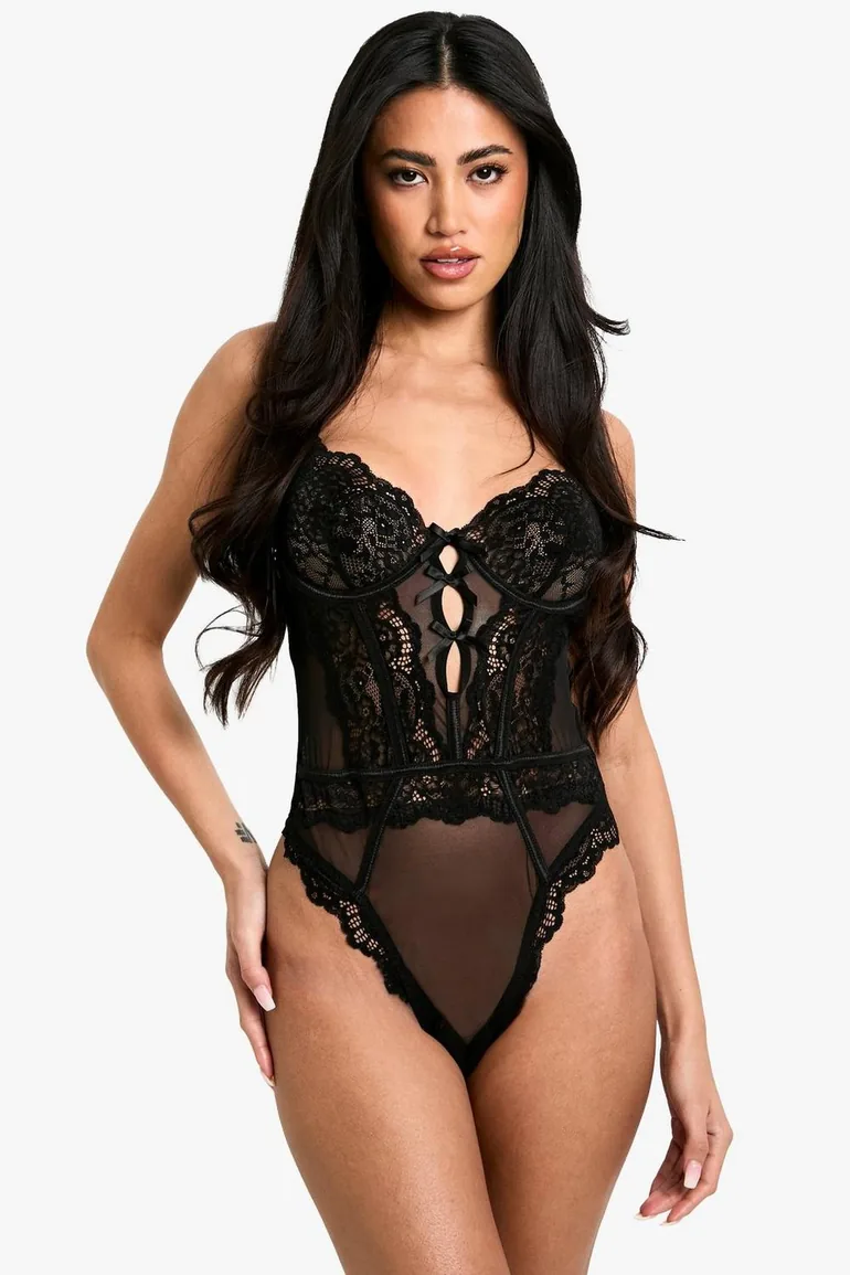 Cut Out Detail Double Bow Back Bodysuit - black Boohoo : Lingerie :  VogaCloset Oman