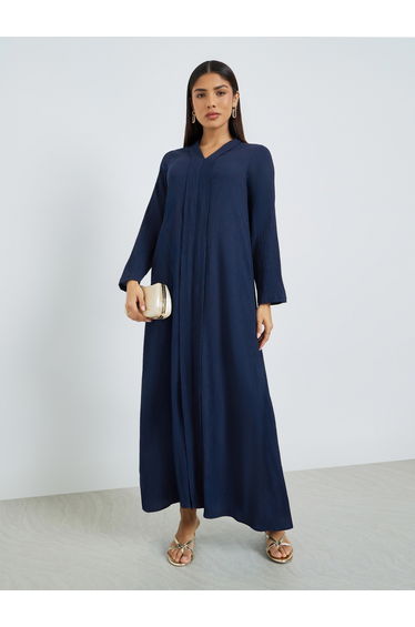Navy Blue Crepe V Neck Jalabiya