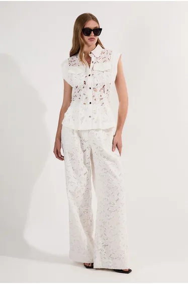 Cutwork Woven Straight Leg Trouser