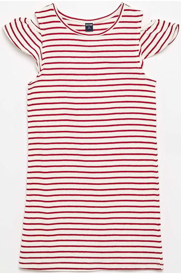 Thigh-length dress with shoulder cut-outs RED