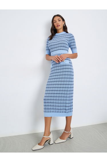 Women Knit Midi Dress with Short Sleeves