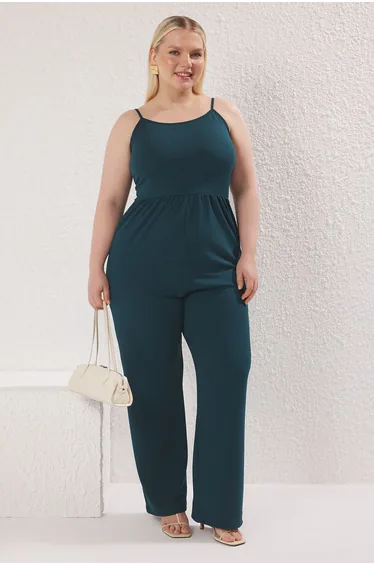 Emerald Green Strappy Knitted Plus Size Jumpsuit