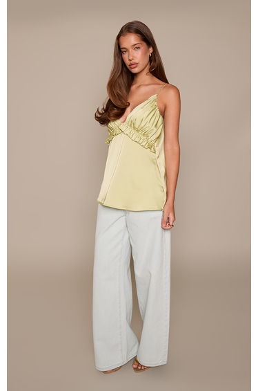 Apple Green Satin Ruched Bust Detail Cami Top