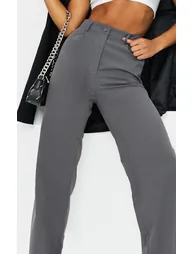 Charcoal Peach Skin Straight Leg Trousers - 3