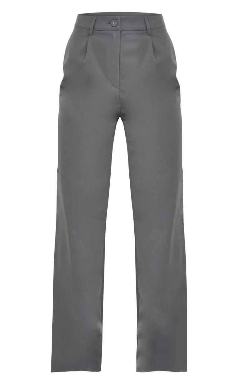 Charcoal Peach Skin Straight Leg Trousers - 4