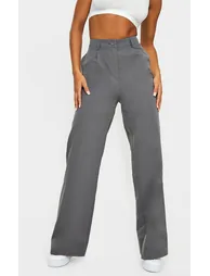 Charcoal Peach Skin Straight Leg Trousers - 1