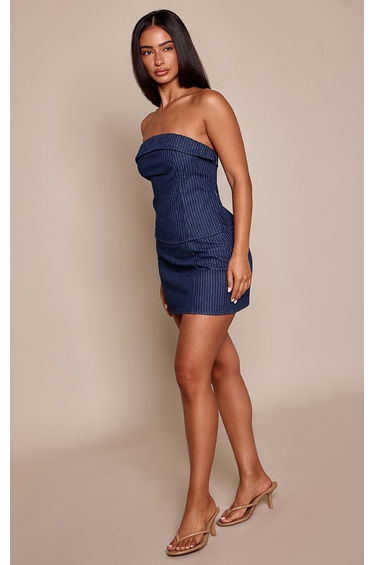 Petite Indigo Pinstripe Denim Mini Skirt