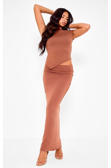 Chocolate Contour Jersey Ruched Long Top