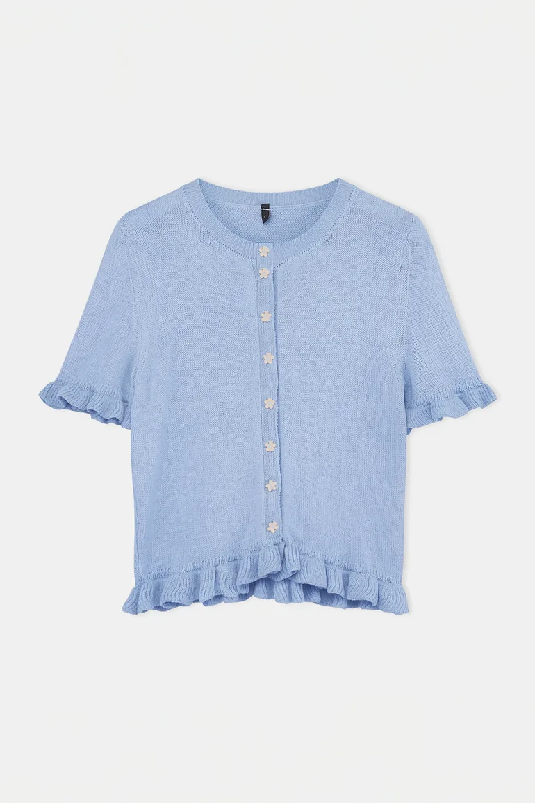 Light Blue Teen Light Blue Flower Button Detailed Crew Neck Knitwear Blouse - 4