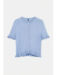 Light Blue Teen Light Blue Flower Button Detailed Crew Neck Knitwear Blouse - 4