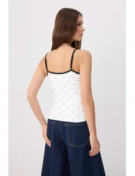 Multicolor Polka Dot Fitted Square Neck Polyamide Knitted Tank Top - 3
