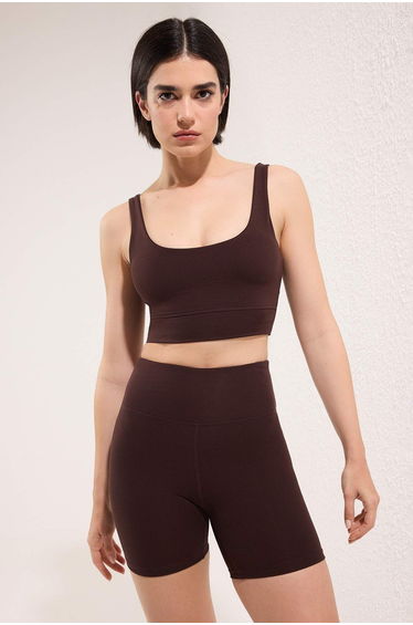 Brown Brushed Soft Fabric Support/Shaping Printed Knitted Sports Bra