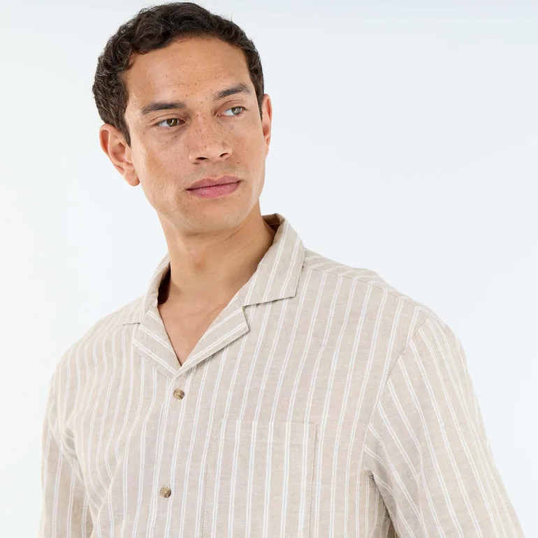 Short-sleeved linen blend shirt BEIGE - 3