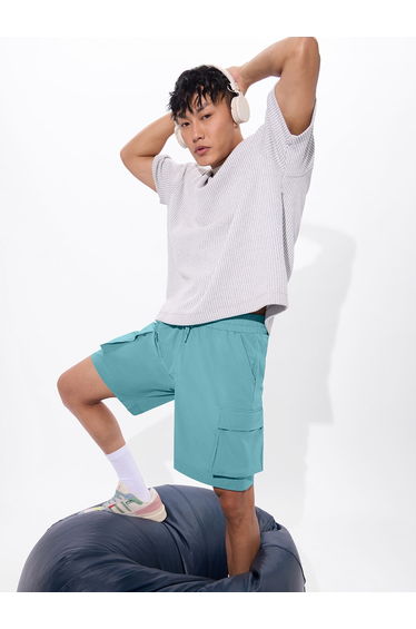Men Blue Knee Length Cargo Shorts