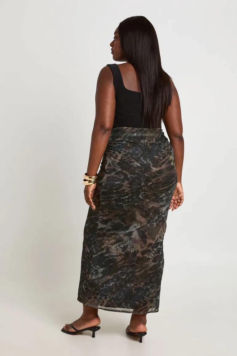 Plus Mix Leopard Mesh Maxi Skirt - leopard - 1